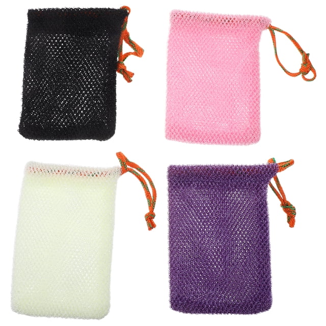 4 bolsas de jabón: protector de jabón en barra, red exfoliante, soporte de ducha, bolsa de champú, bolsa de espuma de malla para baño y ducha.