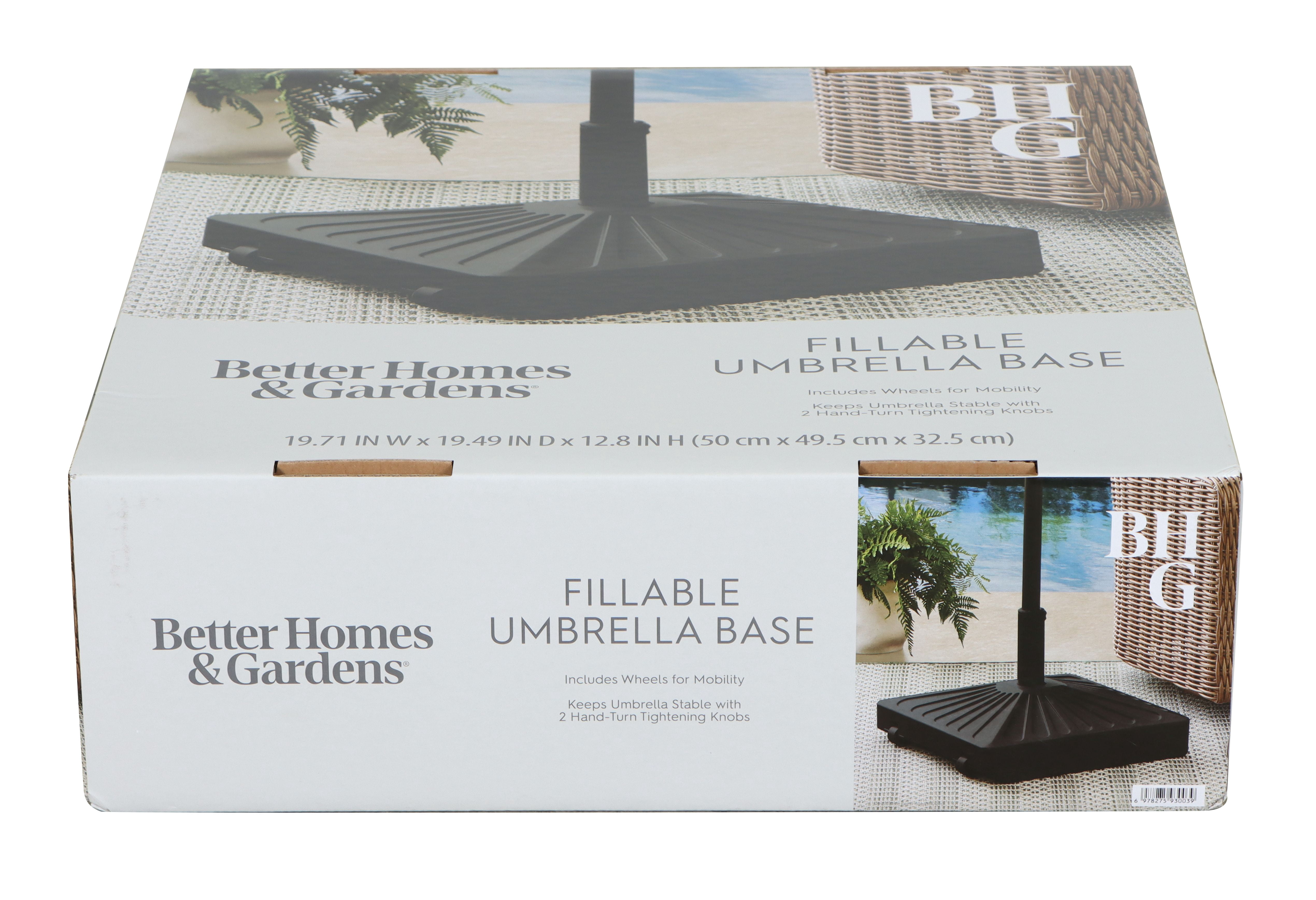 Better Homes & Gardens 50lb Square Outdoor Fillable Wheeled Umbrella Base, Black