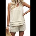 thumbnail image 3 of Conjunto de 2 Piezas para Mujer, Top con Cuello en V y Pantalones Cortos de Cintura Alta, Conjunto A Juego, Estilo Bohemio de Verano, Color Albaricoque L, 3 of 10