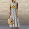 thumbnail image 2 of Wycnly Summer Dresses for Women Beach Vintage Cotton Linen Plus Size Swing Tank Maxi Dresses 2025 Sleeveless Crewneck Sunflower Print Long Formal Dress Gray l, 2 of 4