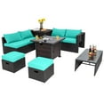 thumbnail image 1 of Gymax 9PCS Furniture Set w/ 32'' Fire Pit Table 50,000 BTU Square Propane Fire Pit Patio Turquoise, 1 of 7