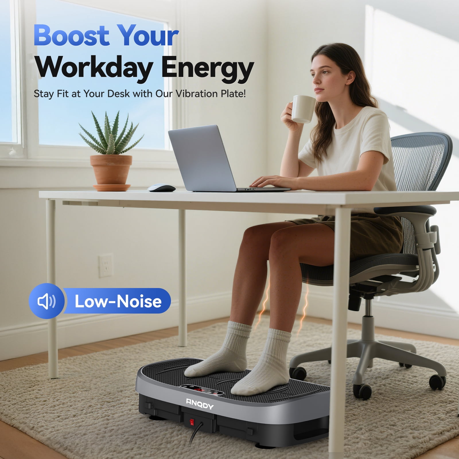 Anqdy Vibration Plate Exercise Machine for Home Fitness, Whole Body Vibrate Plate, 400 Lbs Capacity with Resistance Band LCD Display