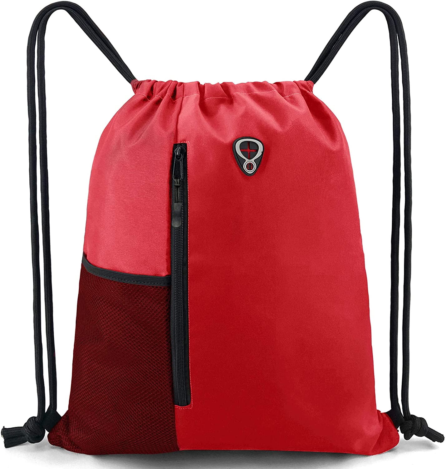 Drawstring Backpack Sports Gym Bag for Women Men Children Large Size with Zipper and Water Bottle Mesh Pockets 