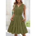 thumbnail image 5 of Merokeety Summer Dress for Women V Neck Flowy Vacation Mini Dress with Pockets ArmyGreen xs, 5 of 6