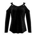 thumbnail image 4 of MIXUE Boho Tops For Women Summer Solid Color Ribbed V Neck Off Shoulder Long Sleeve Sexy Fashion T Shirts Sportswear,Black,L, 4 of 5