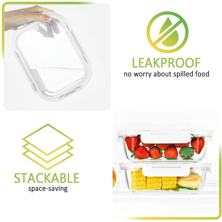 PrepNaturals 10 Pack Glass Food Storage Containers with Lids - Leakproof  Glass Meal Prep Containers - Bento Box for Lunch - Dishwasher, Microwave