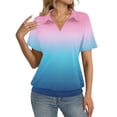 thumbnail image 2 of Lumtrix Womens Polo Shirts Short Sleeve Summer Gradient Tops Business Casual Tees Collared V Neck T Shirt Fashion Loose Fit Tee Blue S, 2 of 4