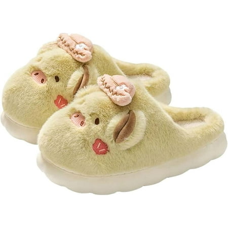 

PIKADINGNIS Women Men Lovely Cute Pig Animal Fluffy House Shoes Furry Faux Fur Plush Soft Warm Winter Slippers Indoor Home