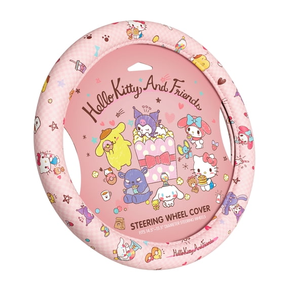 Hello Kitty and Friends Steering Wheel Cover, Universal Fit Cute Accessories for Women, Stylish Decor Gift Hello Accessories - Fits Standard Wheels 14.5"-15"