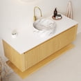 thumbnail image 5 of 48 Inch Bathroom Vanity with Round Sink, Floating Bathroom Cabinet with White Sintered Stone Countertop, 2 Soft-Close Drawers and Open Shelf, Pre-Assembled, Light Oak, 5 of 6