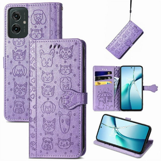 Funda Cartera FOXDOCK para Motorola Moto G35 , Flip PU con Relieve de Gatos y Perros, Tarjetero y Soporte
