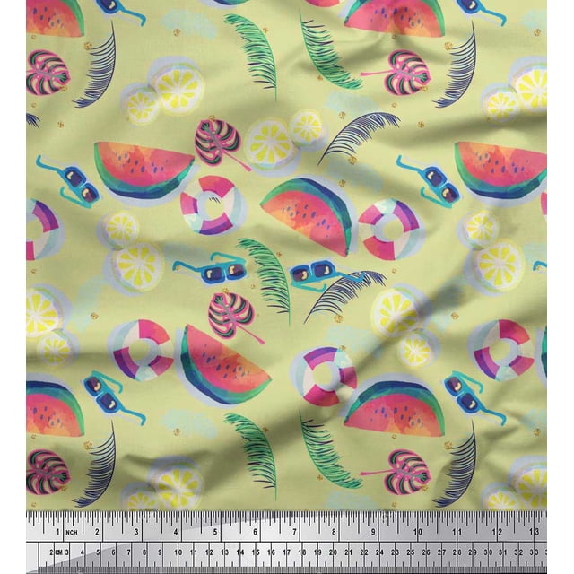 Soimoi Modal Satin Fabric Fruits,Swim Ring & Goggles Summer Designs Printed Craft Fabric by The Yard 42 Inch Wide
