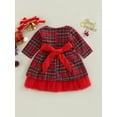 thumbnail image 4 of Kid Girl Christmas Dress Long Sleeve Round Neck Plaid Print Mesh Zipper High Waist Fall Princess Dress, 4 of 8
