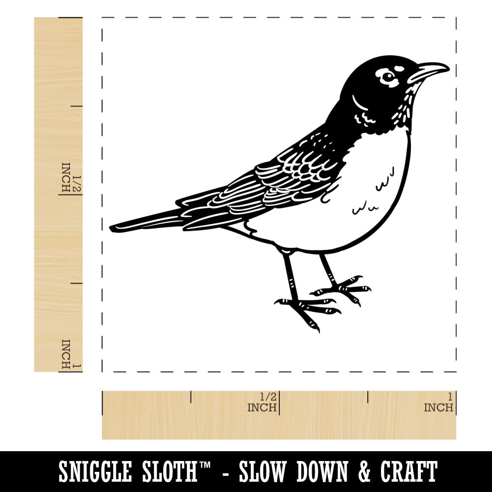 Delightful American Robin Bird Self-Inking Rubber Stamp Ink Stamper - Blue Ink - Small 1 Inch