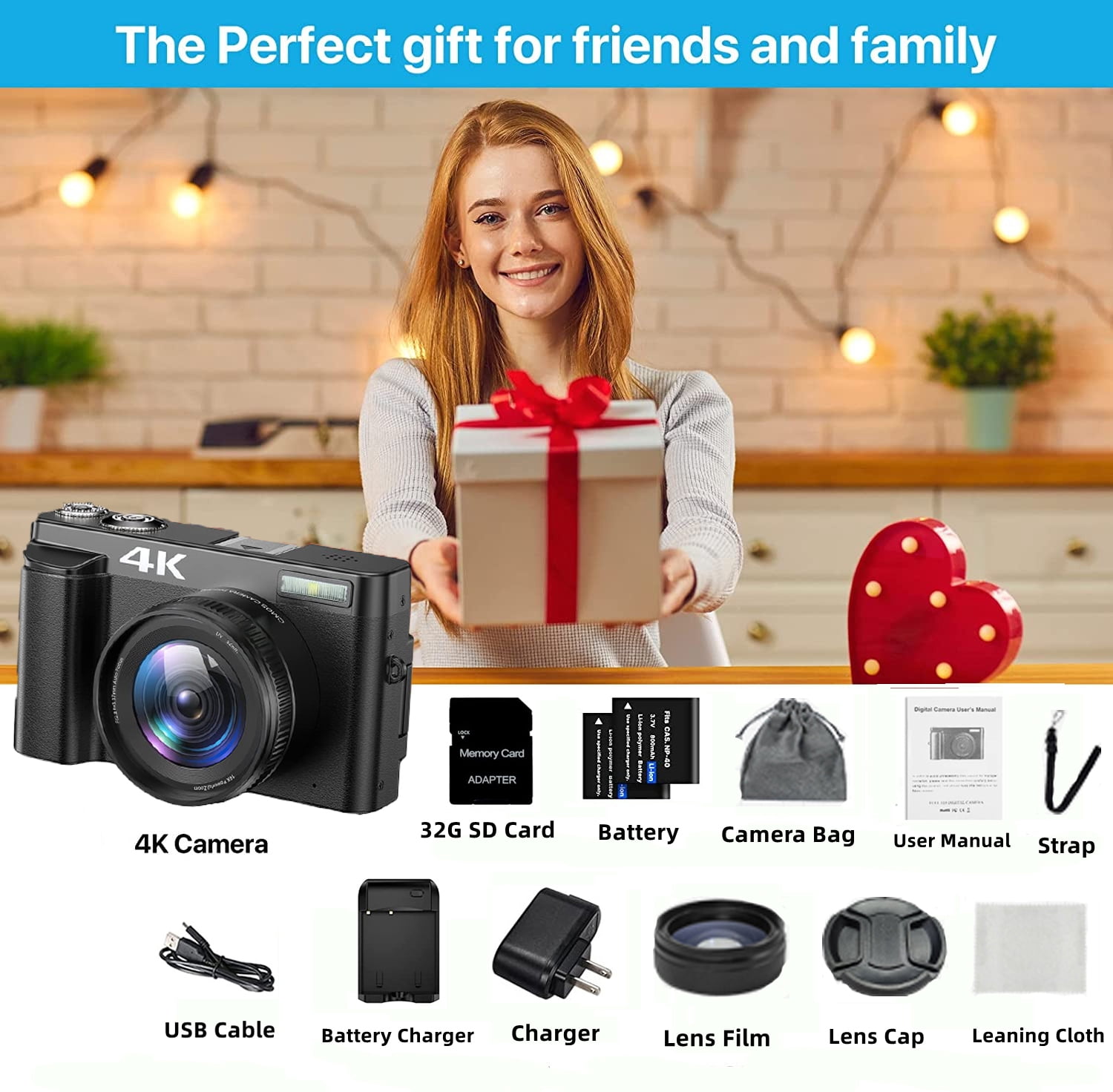 ACTITOP Digital Camera 4K 48MP Autofocus Vlogging Camera for Youtube with 180° Flip Screen, 32GB SD Card, 16X Zoom, Beginner Video Camera for Travel,TikTok