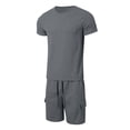 thumbnail image 4 of JIKNTTR Men's 2 Pieces Shirt Sets Sports Solid Color Round Neck T Shirt Shorts Summer Suit Casual Fashion Versatile Suit Clothing Leisure Walking Suit, 4 of 5