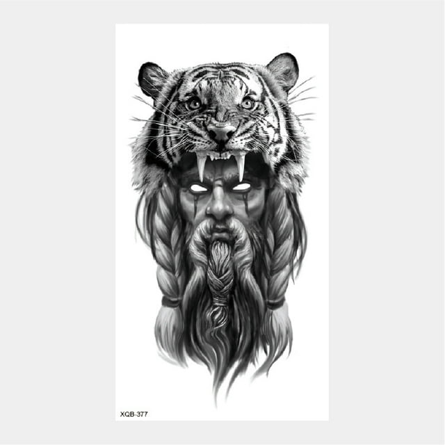 Pegatina de papel para tatuaje de animales, tigre, león, cabeza de lobo, medio brazo, pegatina grande de transferencia de agua