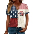 thumbnail image 2 of LWavelet Fourth of July Shirts for Women Short Sleeve Tops V-Neck Casual USA Patriotic Floral Embroidered Tee Blue L, 2 of 7