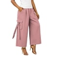 thumbnail image 5 of Karymi Athletic Shorts for Women Elastic High Waist Cargo Capri Pants, Wide Leg Cropped Trousers with Ribbon Detail and Pockets, Casual Solid Culotte Pants Jean Shorts Womens, 5 of 7