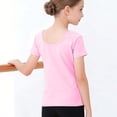 thumbnail image 3 of Girls Cotton Dance Top Athletic Shirt 100% Cotton Slim Fit Short Sleeve Round Neck Activewear for Kids Kids to Teen Pink,Size 12-13 T, 3 of 6