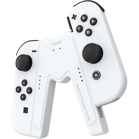 Switch Joy-Con Charging Grip Compatible with Nintendo Switch & OLED Model, V-Shaped Switch Joy-Con Controller Charger with Indicators, Charge While Playing, White