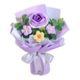 thumbnail image 1 of Ramo de flores de ganchillo con hojas de eucalipto artificiales y flores preservadas. Púrpura, 1 of 9