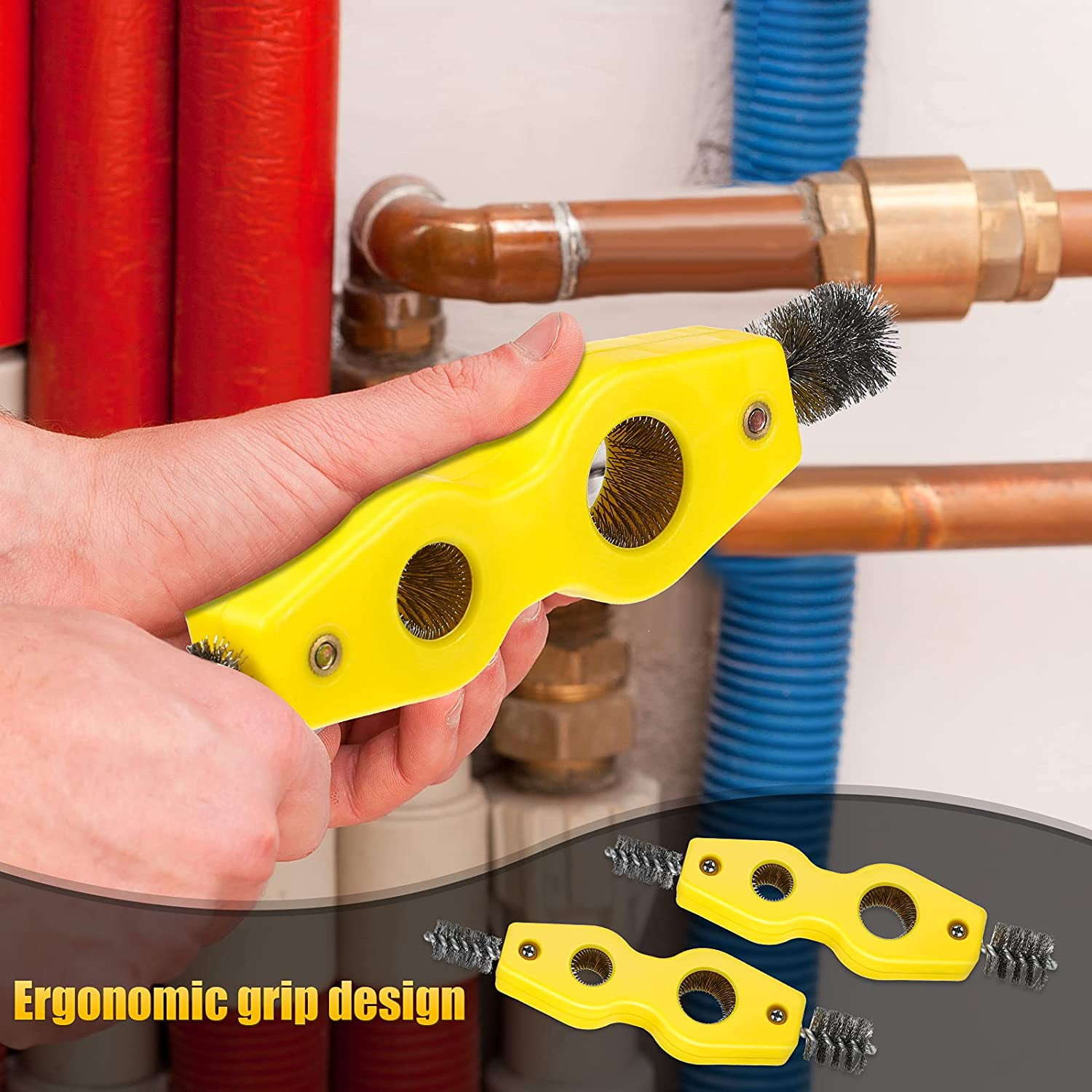 4 Pieces Copper Pipe Cleaner 4 In 1 Copper Tubing Brush Pipe Cleans Inside Outside Thread Cleaner Plumber Brush Cleans Tool for Plumbing Installation Soldering Brazing