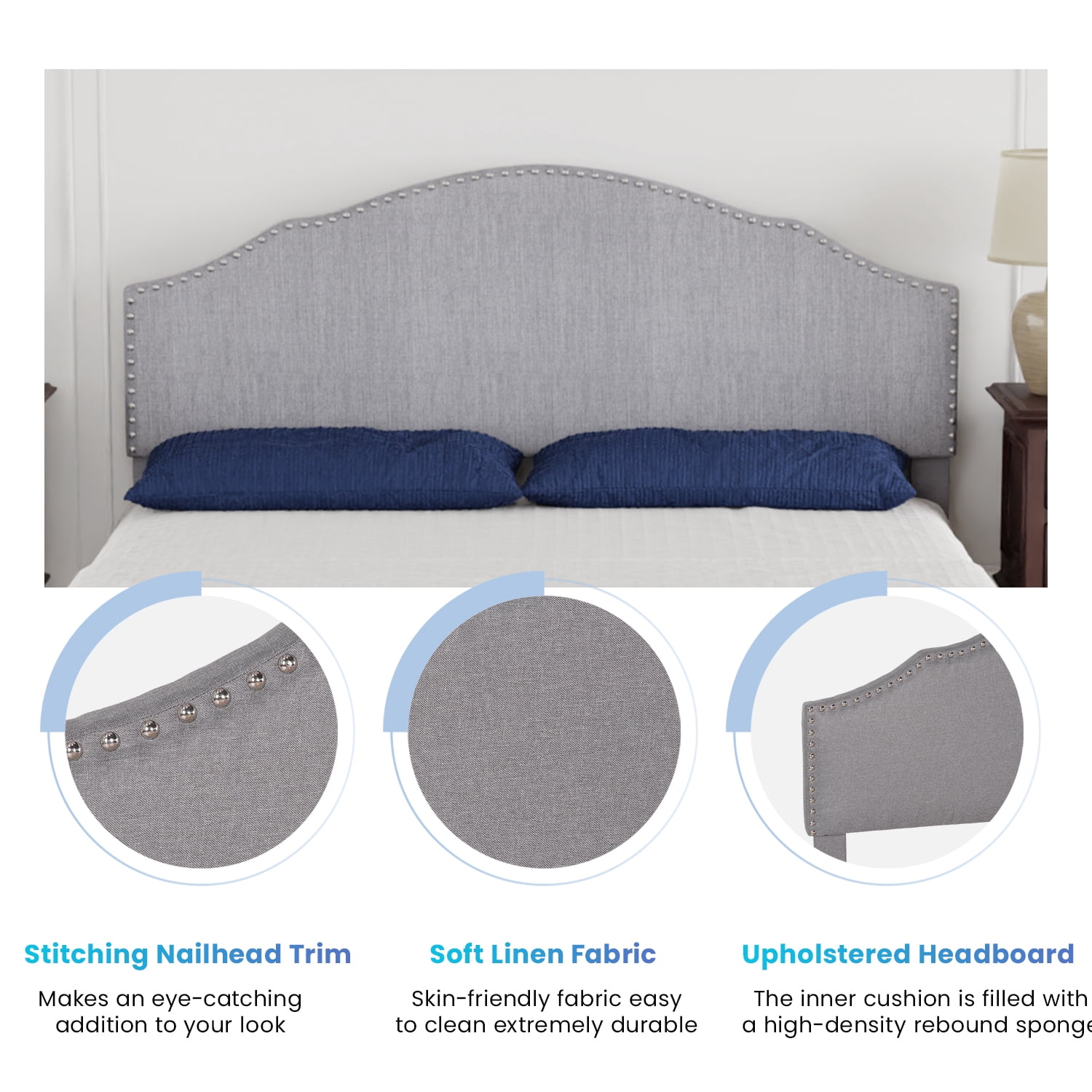 PayLessHere Bed Frame Mattress Foundation with Fabric Upholstered Headboard(Queen)