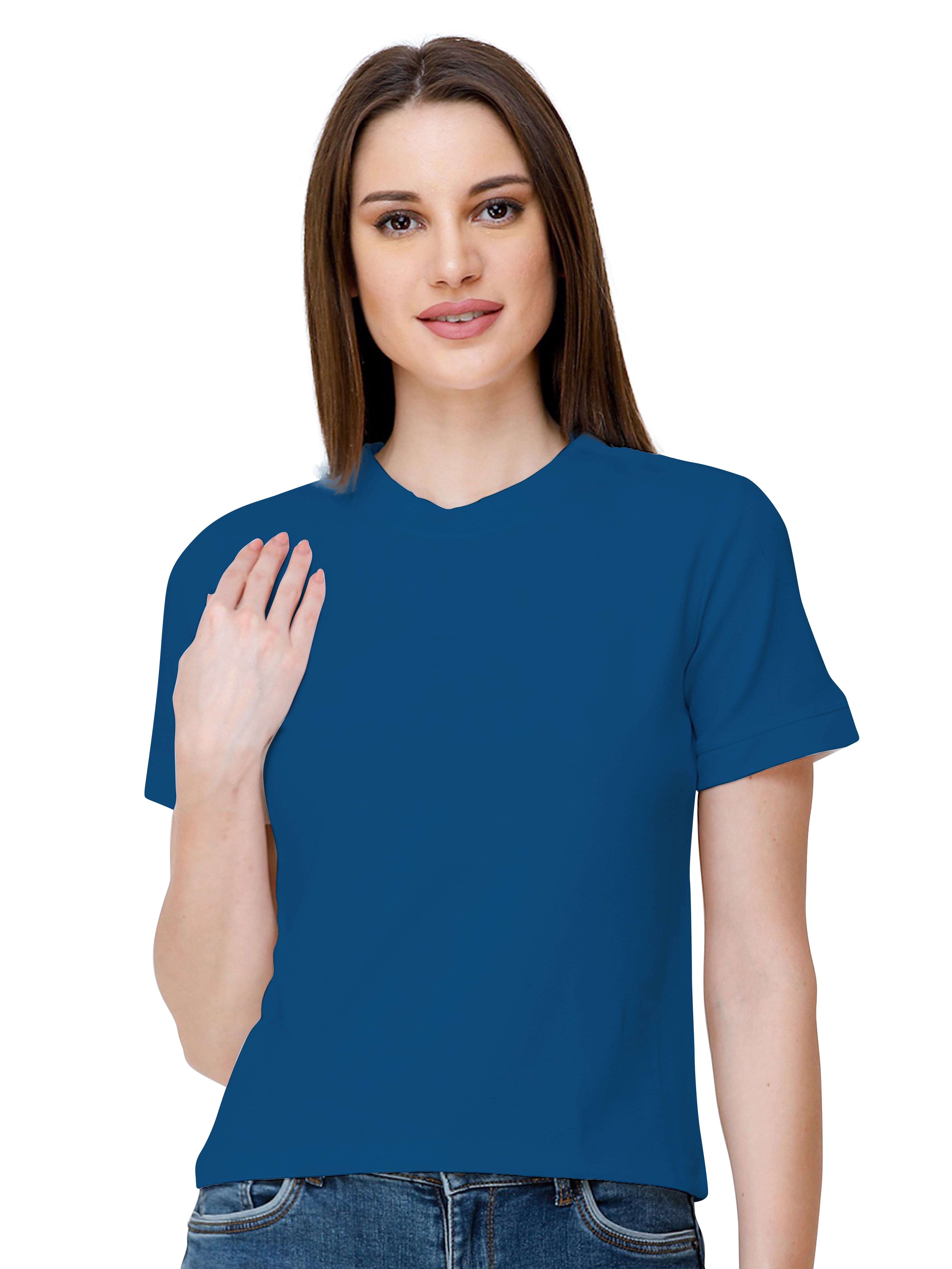 eloria Women's Lycra Round Slim Fitted Basic Tee Tops Short Sleeve T- Shirt, Color : Teal blue - Walmart.com