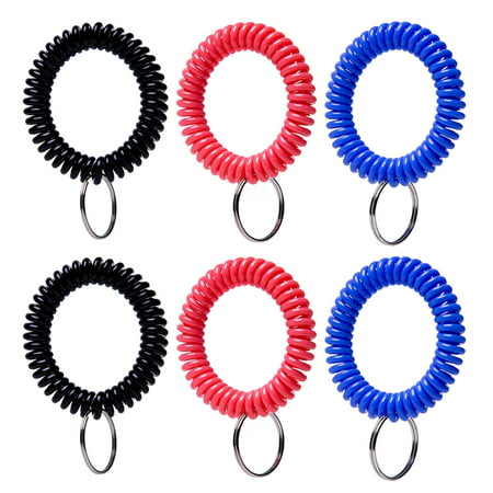 6PC Spring Spiral Wrist Band Coil Key Chain Key Ring Holder Soft Stretchable