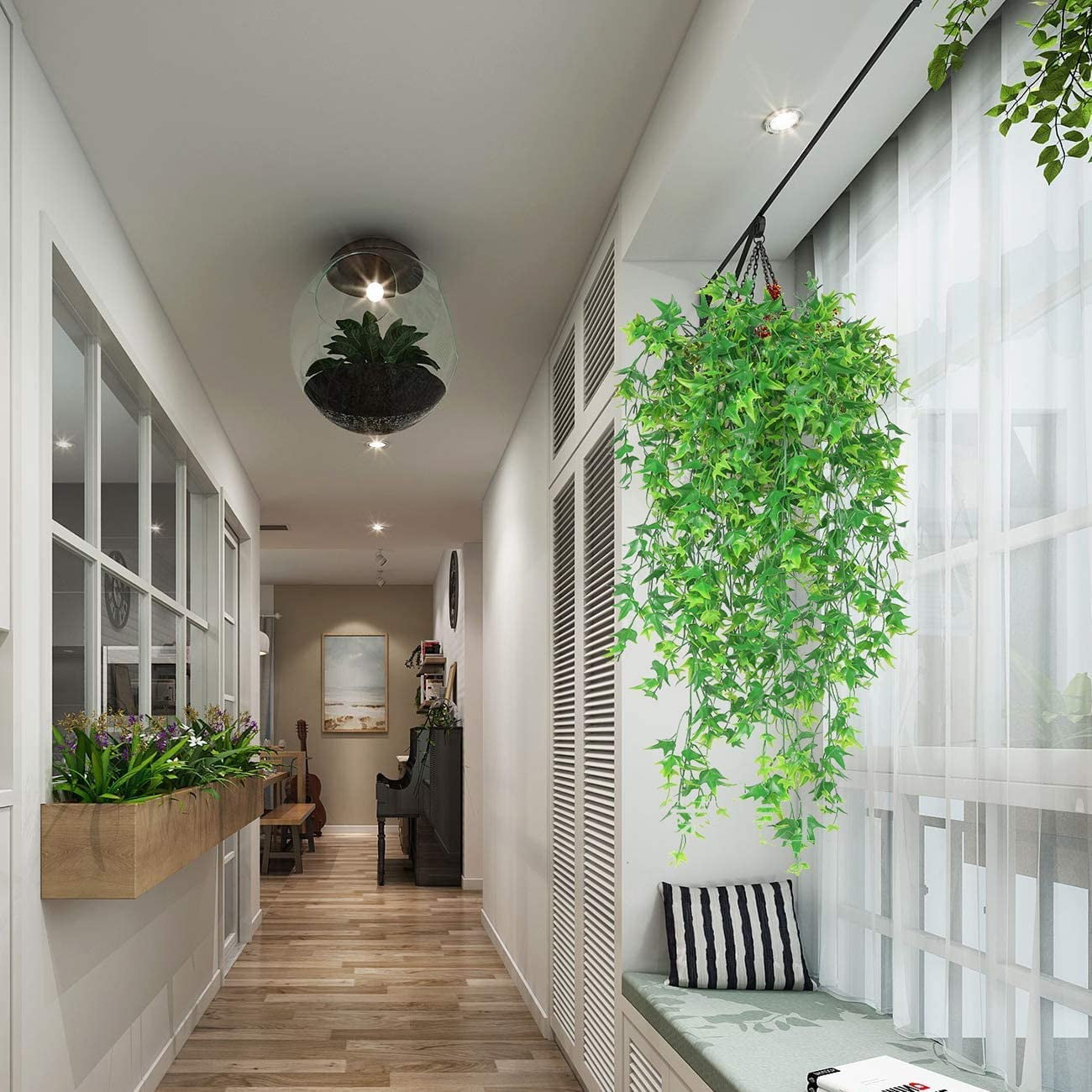 Artificial Vine, Sinhoon Hanging Ivy Sweet Potato Leaves Plastic Plants Foliage Vines, UV Resistant Greenery Fake Flowers for Indoor Outdoor Garden Door Wall Wedding Party Table Decoration Green 4Pcs