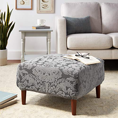 SureFit Stretch Jacquard Damask Ottoman Slipcover Gray Walmart Canada