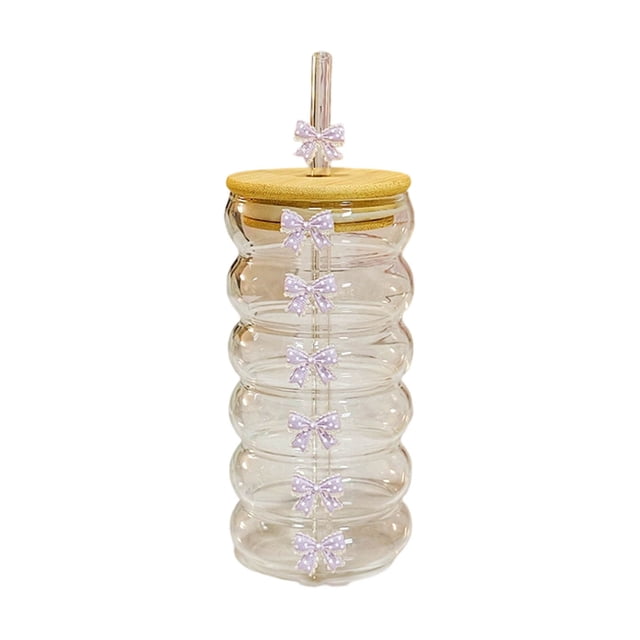 BotaniNest Tasse en Verre Esthétique avec Couvercle et Tasse en Verre Transparente Décorée de Tasse de Café Glacé Tasse de Café Glacé Réutilisable Convenant à la Maison Ou à un Usage