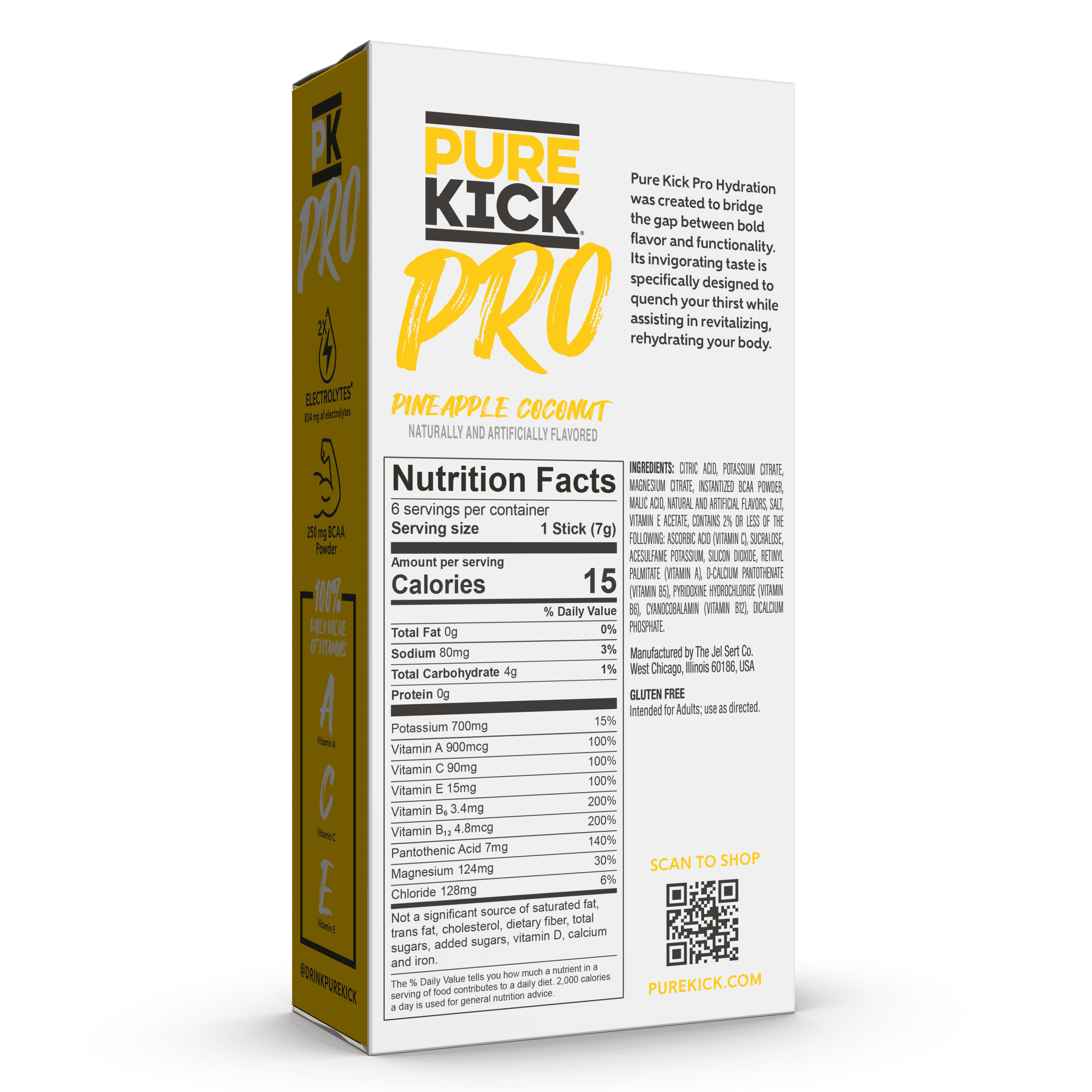 (6 pack) Pure Kick Pro Pineapple Coconut, Hydration Electrolyte Powdered Drink Mix, 6 Count Packets