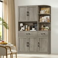 thumbnail image 3 of Homfa 67" Kitchen Pantry with Microwave Stand, Freestanding Kitchen Cupboard with 5 Doors, 2 Drawers and 3 Side Shelf, Hutch Cabinet for Dining Room, Wash Gray, 3 of 8
