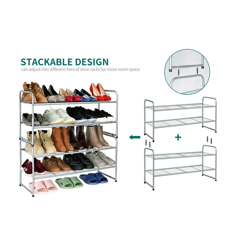 SUFAUY 3-Tier Shoe Rack, Stackable Shoe Shelf Storage Organizer for  Entryway Closet, Extra Large Capacity, Wire Grid, White