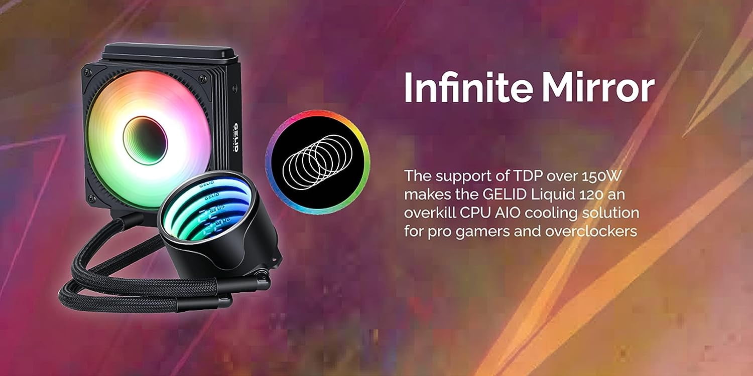 Gelid Solutions CC-AIO-120-A Liquid 120 CPU AIO Water Cooler 120mm RGB Fan 750-1800 RPM AM5 & LGA 1700 Compatible