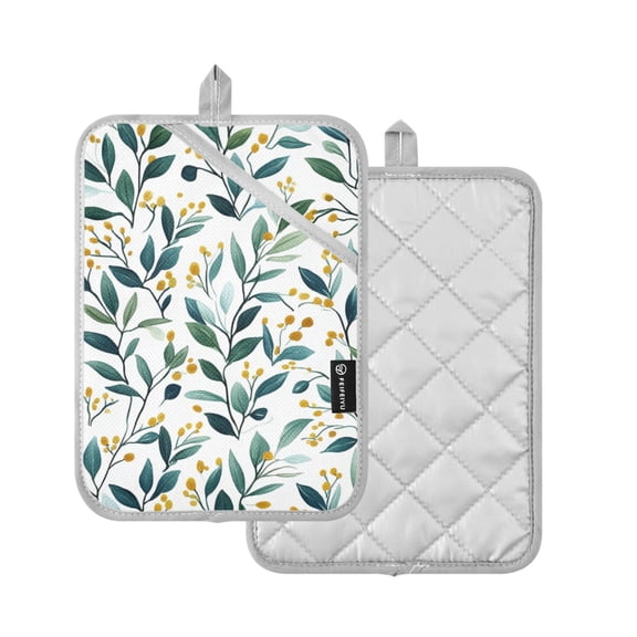 Yayeee Pot Holders Kitchen Heat Resistant with Pocket 7"x9.8" Cotton Oven Cooking Hot Pads, Darker Leafy Pattern