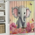 thumbnail image 6 of Chilfamy Baby Elephant Butterfly Flowers Shower Curtain with Hooks, Polyester Fiber Bathroom Decoration, Waterproof, Quick Drying, Various Sizes 36"x72, 6 of 7