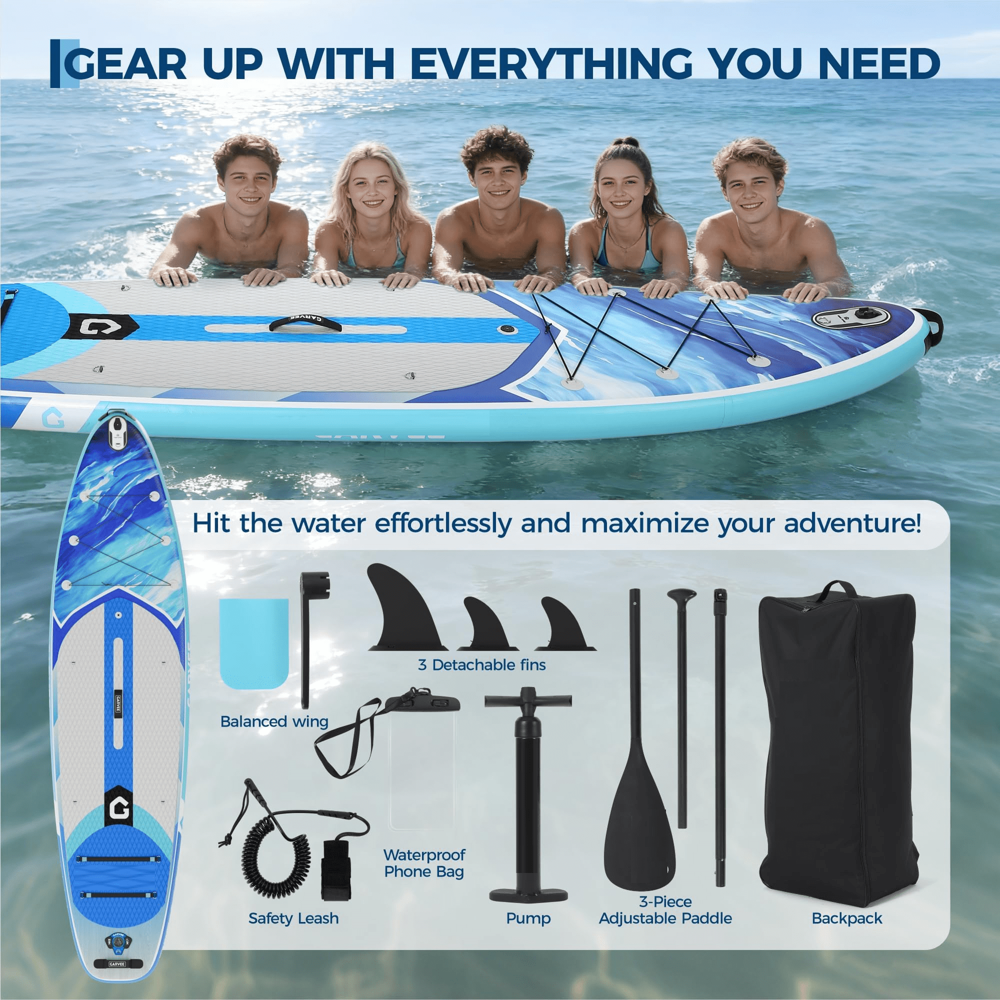 Inflatable Stand Up Paddle Board with Premium SUP Accessories ,11 Inch Inflatable Ultra-Light Paddle Board with Wide Stable Structure  for Adults & Youth of All Skill Levels,450LB Capacity