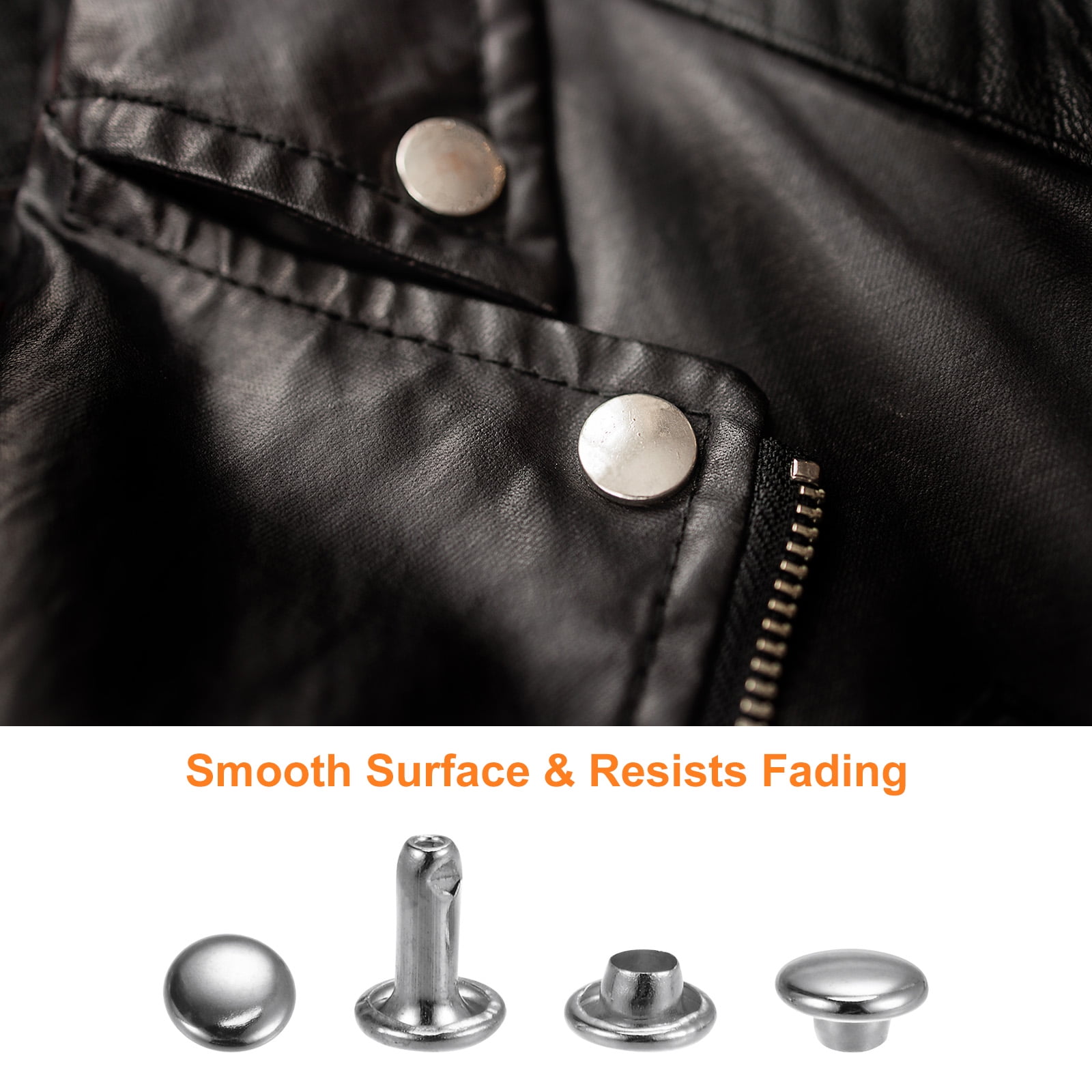 300 Sets Leather Rivets 6 Size Metal with 3 Setter Tools, Silver Tone
