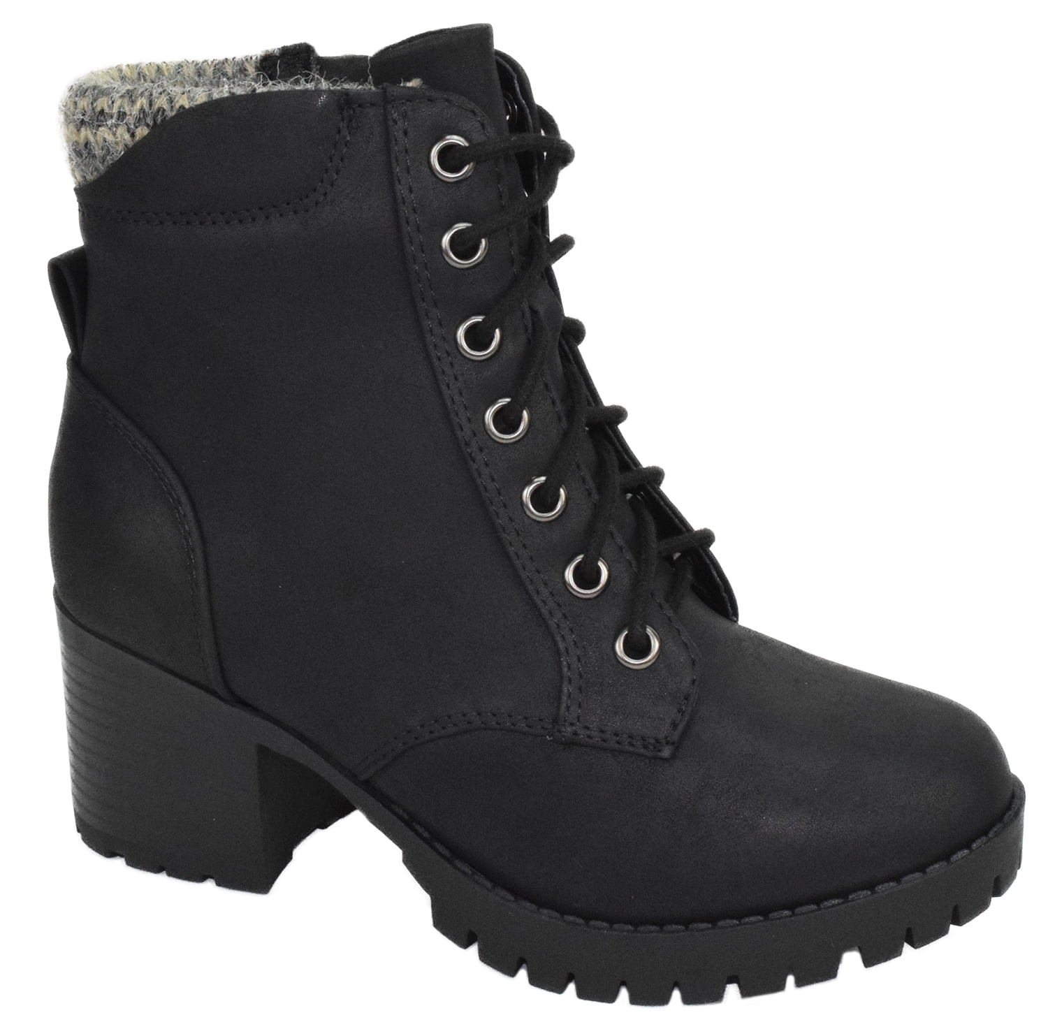 Soda Women Chunky High Heel Combat Army Military Riding Boots Booties Lug Sole Single-S Black 7.