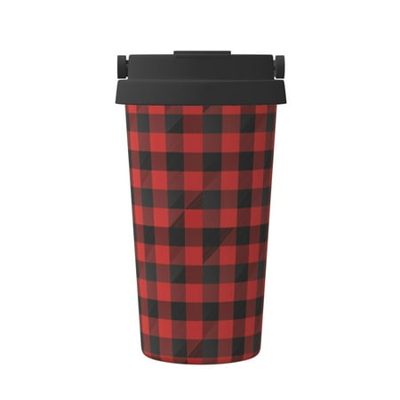 

KLL Red Black Plaid Pattern Stainless Steel Vacuum Insulated Tumbler - Carry Insulated Coffee Mug - Reusable Insulated Cold Brew Iced Coffee Cup Thermos