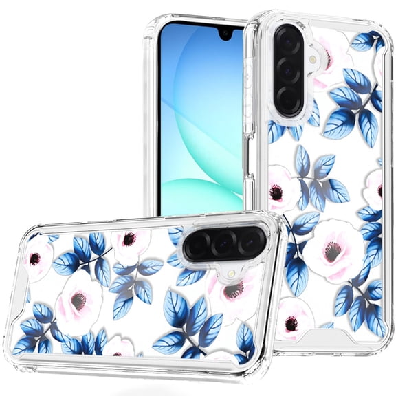 For Samsung A17 5G Beautiful TPU Designs Case Case - Blue Leaves and Pink Florals