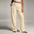 thumbnail image 2 of Women's Straight Pants for Women 2026 Cotton Linen Sweatpants Casual Summer Wide Leg Loose Drawstring Elastic Trouser, 2 of 7