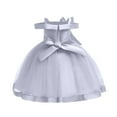 thumbnail image 6 of Zpanxa Toddler Girls Princess Dress, Little Girls Party Wedding Dress, Lace Bowknot Off Shoulder Pleated Dress, Kids Pageant Flower Girl Sleeveless Dress, Birthday Gifts for Girls Gray (8-9 Years), 6 of 8