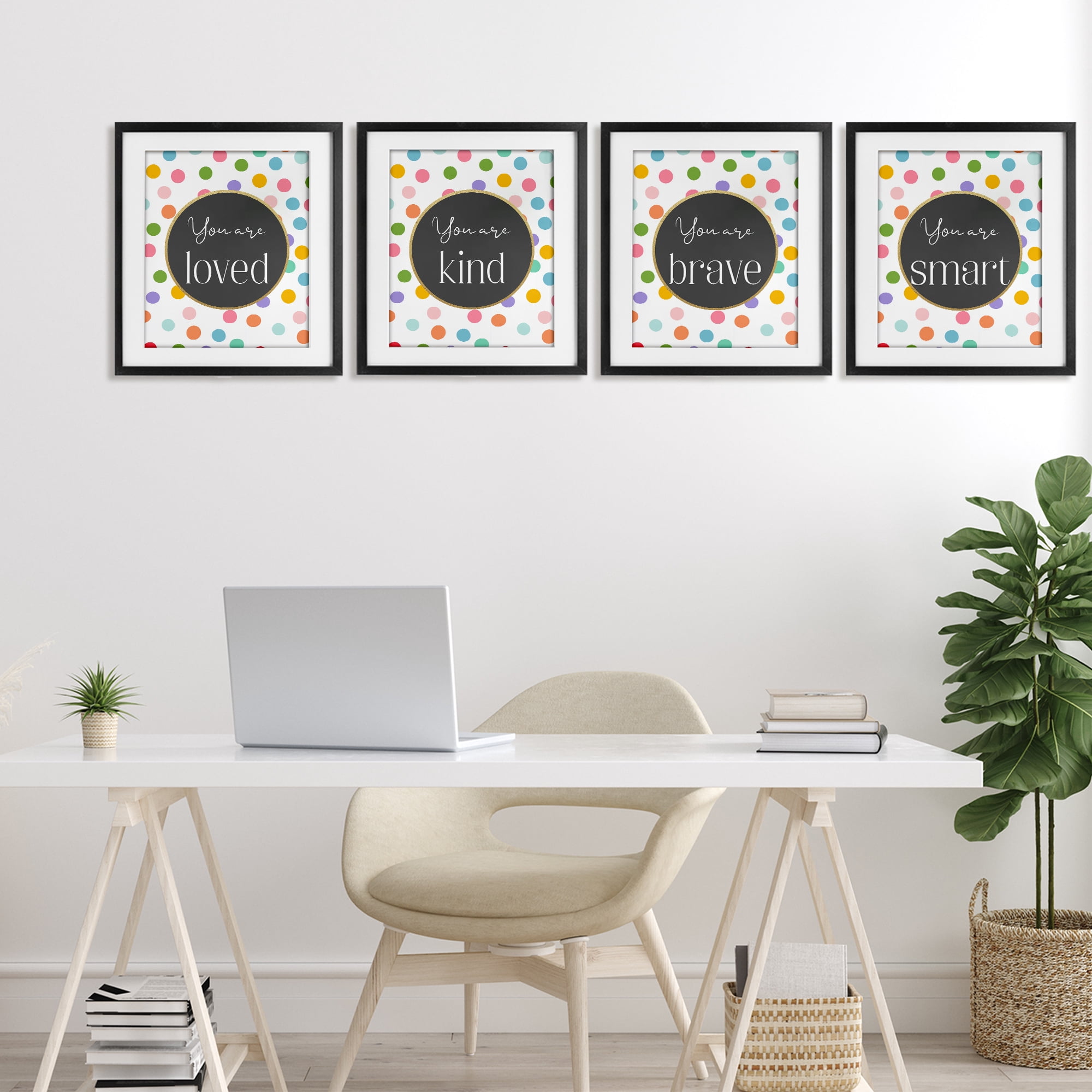 Stupell Industries Polka Dot Affirmations 4 Piece Black Framed Print Under Glass Set, design by Christine Simpson Art