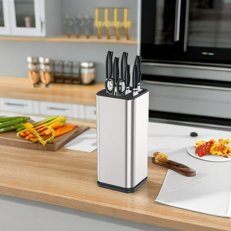 SEISSO Kitchen Knife Block Holder without Knives, Stainless Steel Knife  Storage Stand Universal Kitchen Knife Holder and Utensil Holder with 12  Slots