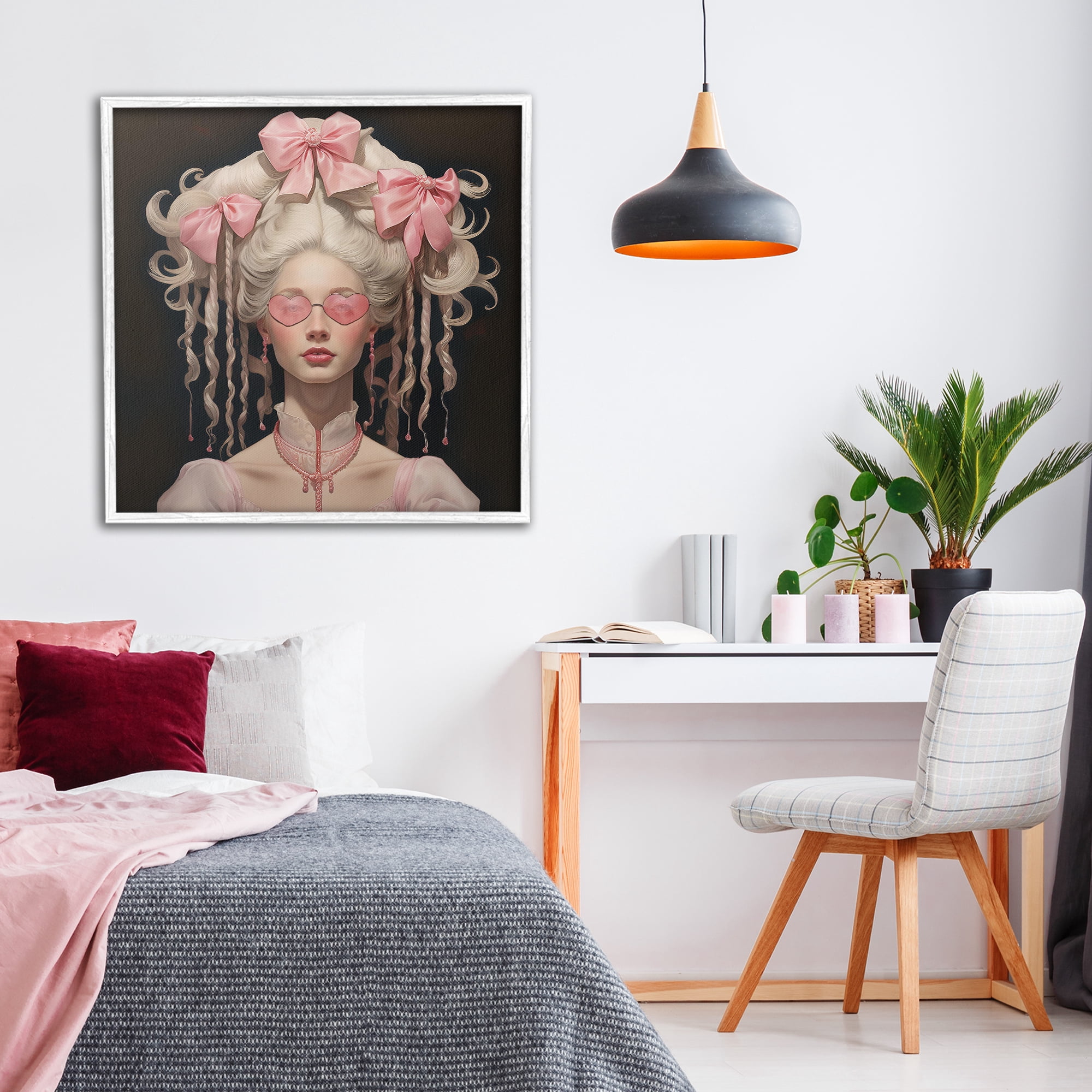Stupell Industries Rococo Woman Opulent Ribbons White Framed Giclee Art, design by Grotto Studios