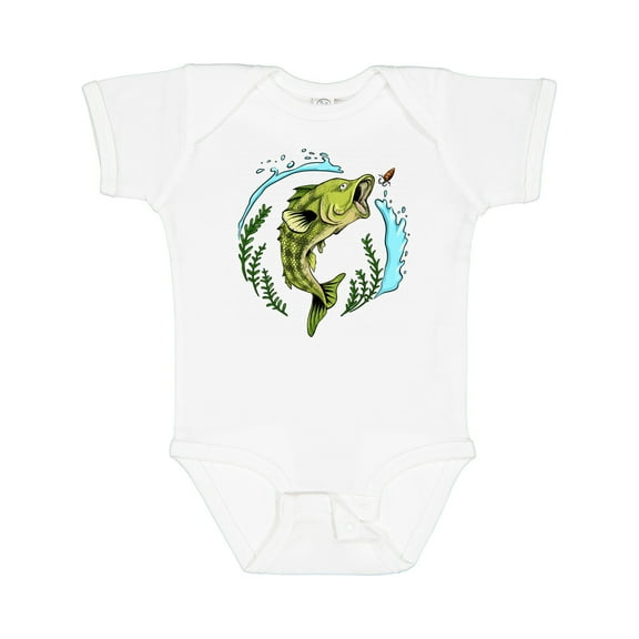 Inktastic Leaping Bass Fish- Fishing Illustration Boys or Girls Baby Bodysuit